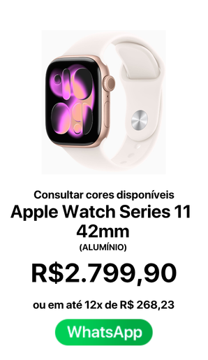 Apple Watch Series 11 42mm Aluminum Case - R$ 2799,90 A vista ou em até 12x de R$ 268,23 - Novo